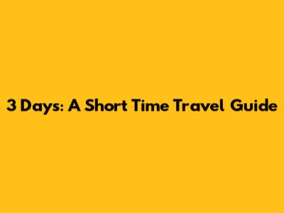 3 Days: A Short Time Travel Guide
