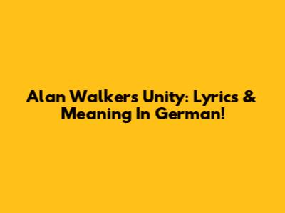 Alan Walker's 'Unity': Lyrics & Meaning In German!
