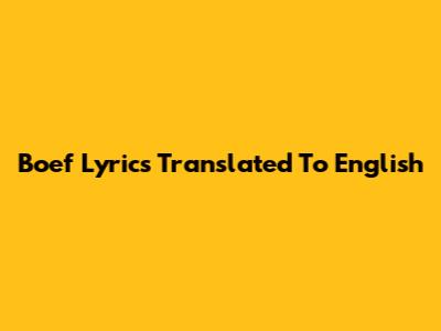 Boef Lyrics Translated To English