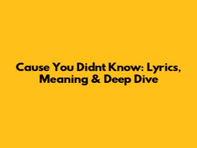 Cause You Didn't Know: Lyrics, Meaning & Deep Dive