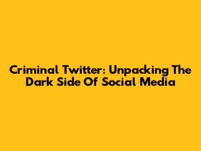 Criminal Twitter: Unpacking The Dark Side Of Social Media