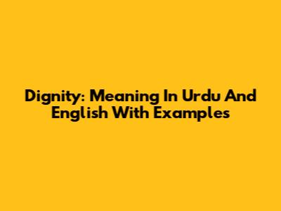 Dignity: Meaning In Urdu And English With Examples