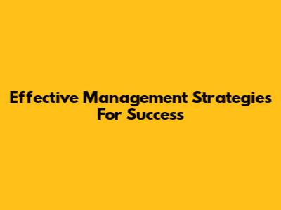 Effective Management Strategies For Success