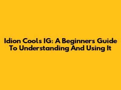 Idion Cools IG: A Beginner's Guide To Understanding And Using It