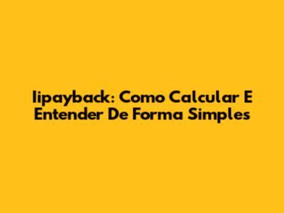 Iipayback: Como Calcular E Entender De Forma Simples