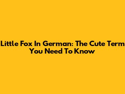 Little Fox In German: The Cute Term You Need To Know