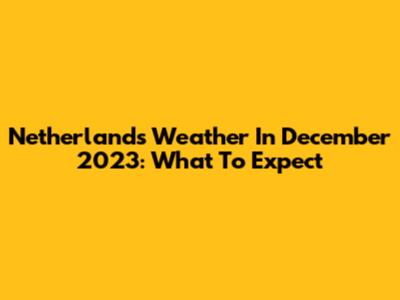 Netherlands Weather In December 2023: What To Expect
