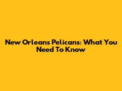New Orleans Pelicans: What You Need To Know