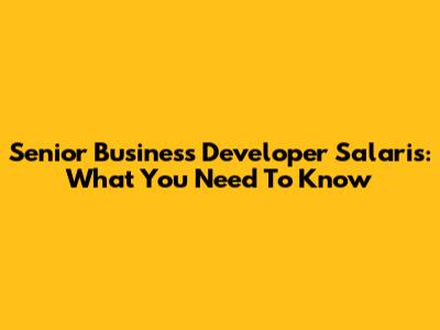 Senior Business Developer Salaris: What You Need To Know