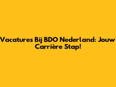 Vacatures Bij BDO Nederland: Jouw Carrière Stap!